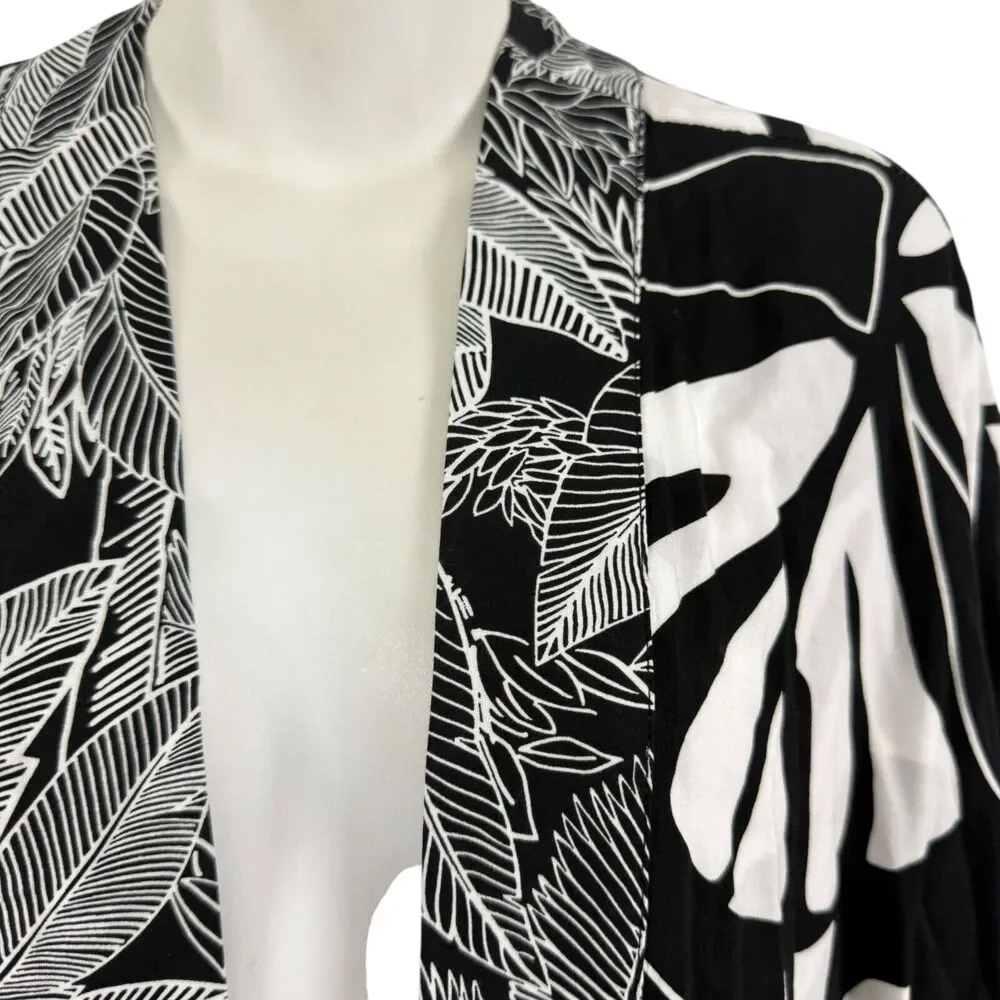 Chicos Printed Boarder Ruana Reversible Womens Open Kimono Jacket Black sz S / M